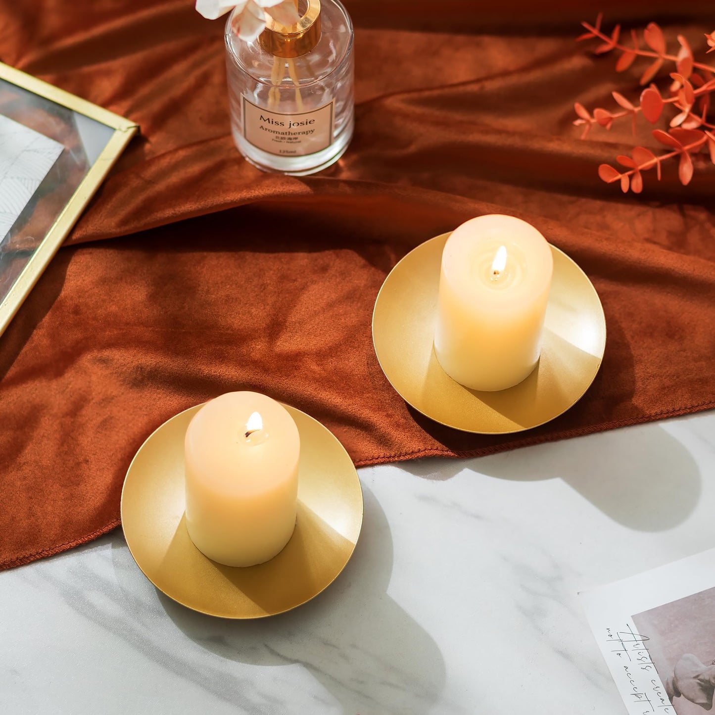 Inweder Iron Pillar Candle Holder: 4.25" Gold Candle Tray and Plate