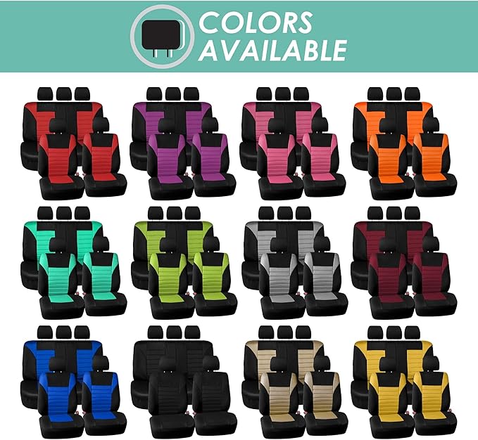 FH Group Automotive Car Seat Covers Full Set Premium 3D Air Mesh Front Seat Covers, Airbag Compatible & Split Bench Cover Universal Fit Interior Accessories for Cars Trucks and SUVs - Mint