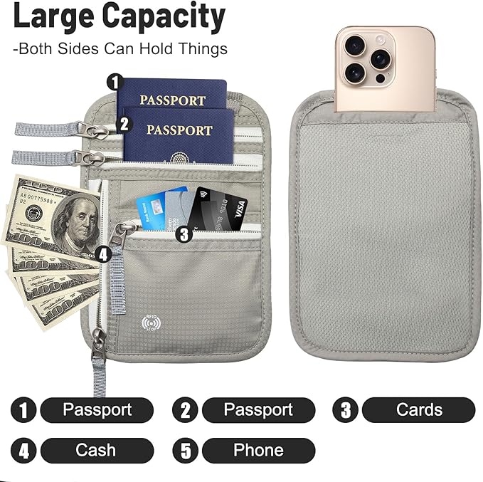 Sizobi Neck Wallet for Traveling Women Men, RFID Blocking Nylon Passport Holder Travel Pouch, Family Travel Document Organizer Passport Wallets,International Travel Must Haves Travel Accessories