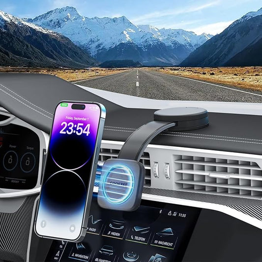 COOEXES Magnetic Car Phone Holder, Bendable Alloy Arm Car Mount with Vacuum Suction, All-in-one Dessign & 108LBS Strongest Suction & 360° Rotation for All MagSafe Phones iPhone 17 16 15 14 Pro Max