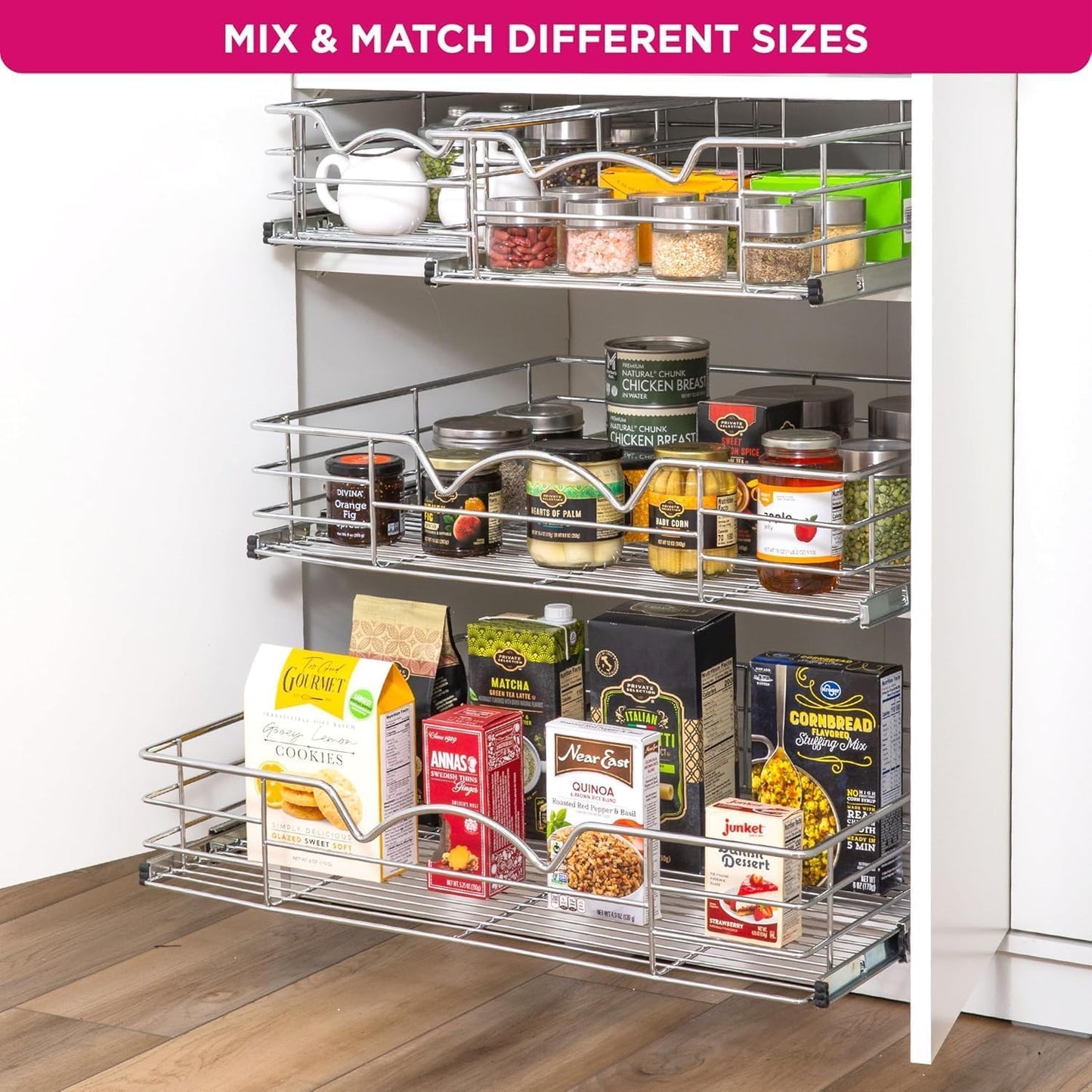 HOLDN’ STORAGE Pull Out Cabinet Organizer, Slide Out Drawer for Kitchen Cabinets & Pantry, Roll Out Shelf for Pots, Pans & Under Sink Storage, Heavy-Duty Full-Extension, 20"W x 21"D x 5"H