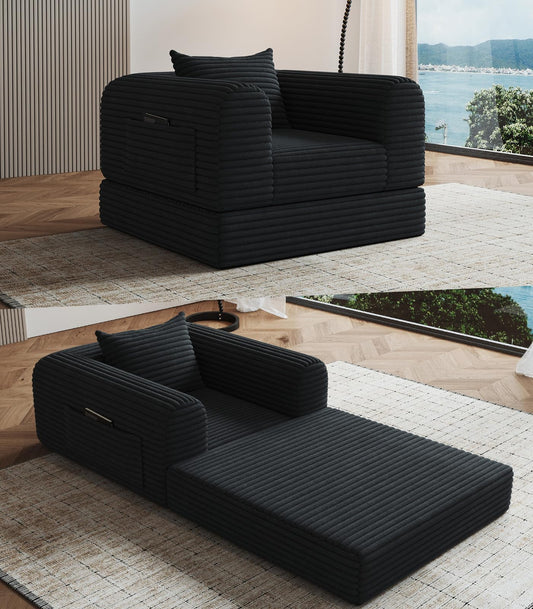 Versatile 2 in 1 Boneless Armchair Chaise Lounge Chair Indoor, Convertible Sleeper Chairs Couch Folding Sofa Bed Oversized Comfy Futon Floor Sofa BeanBag for Reading Nook Living Room Bedroom