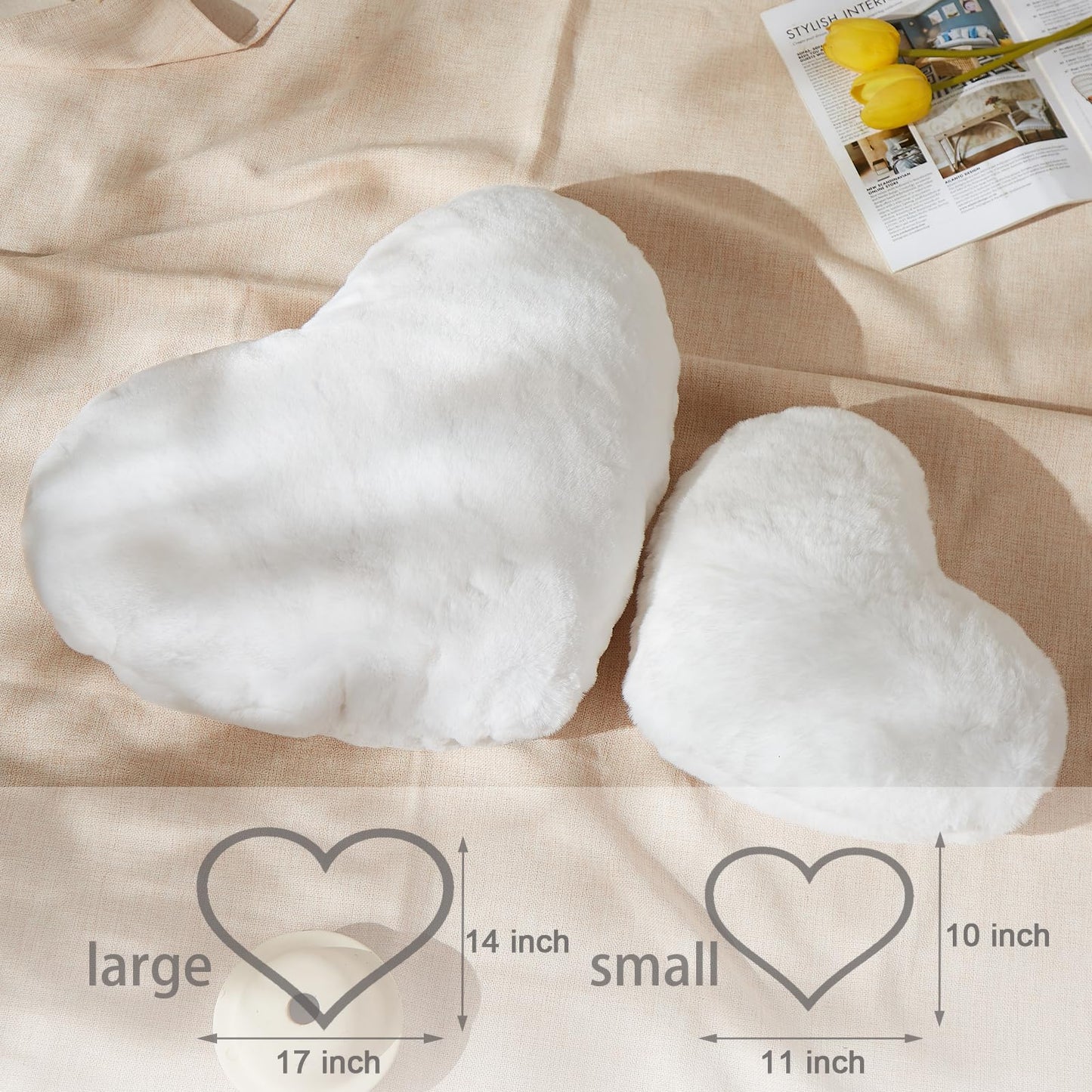 YRXRUS Heart Pillows, Love Heart Shaped Pillow, White Cute Heart Pillow for Gifts, Shaped Throw Pillows for Her, Kids, Women, Girls Home Decoration, Faux Rabbit Fur 10X11 Inch
