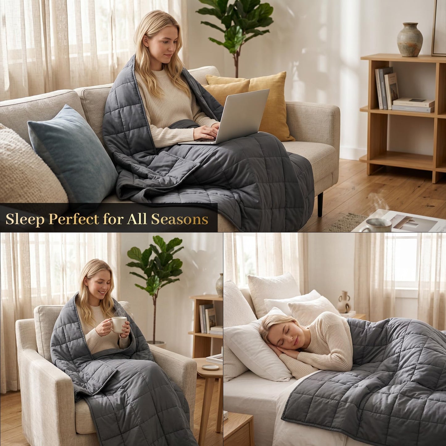 Twin Size Weighted Blanket for Adults - 10lbs 48” x 72” Cooling Heavy Blankets for All-Seasons Sleeping, Soft & Breathable with Premium Glass Beads, Machine Washable