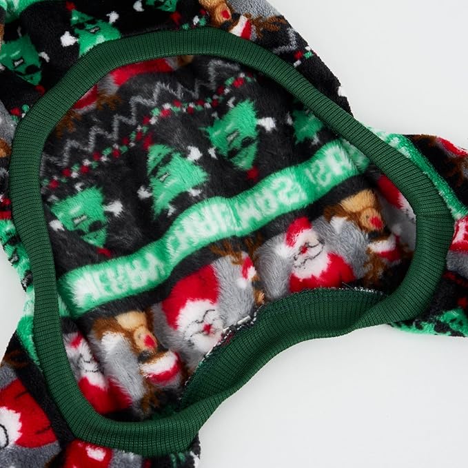 XPUDAC Christmas Dog Pajamas Fleece Dog Sweater Holiday Pet Outfit for Small Medium Dogs Girl Boy Puppy Clothes Onesie, S