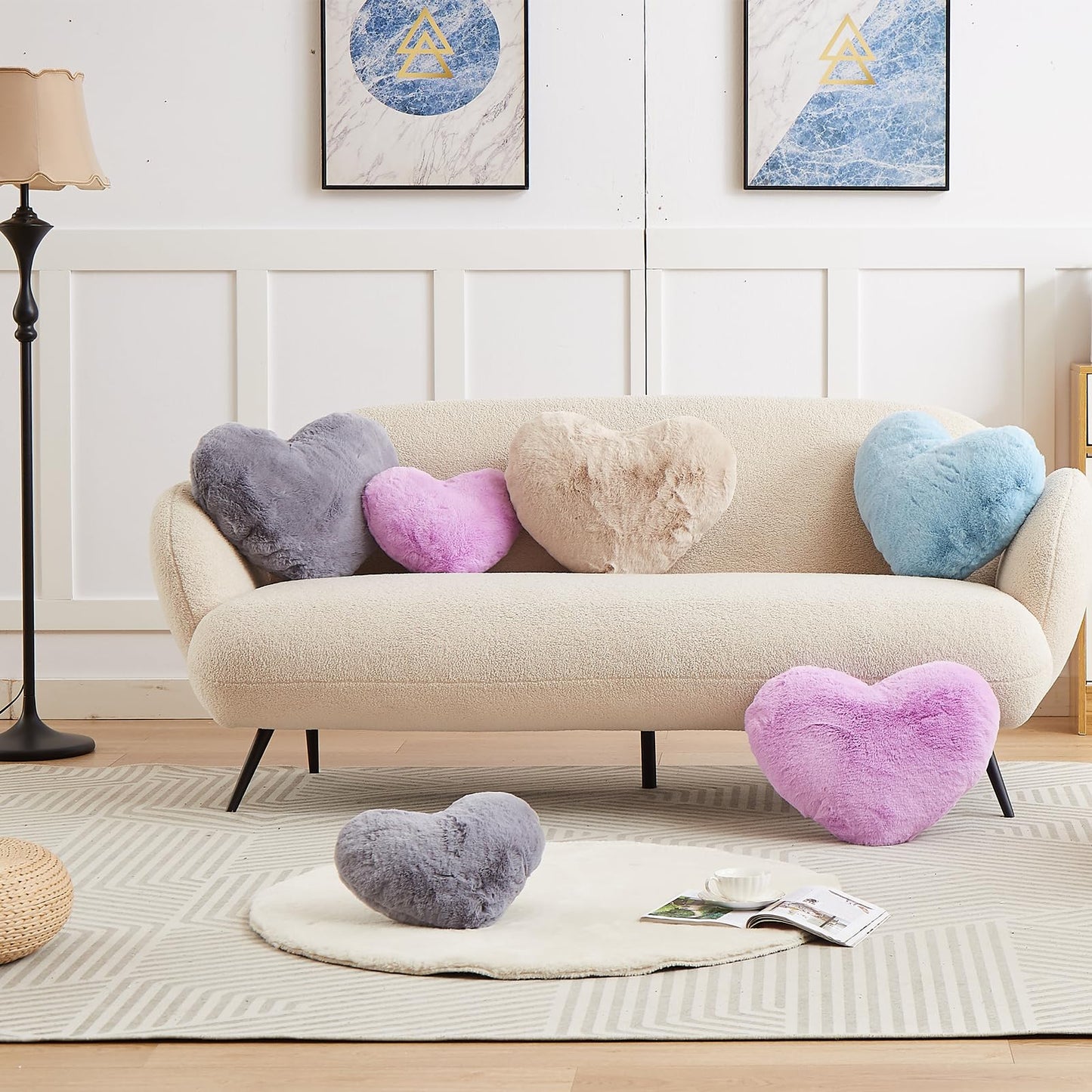YRXRUS Heart Pillows, Love Heart Shaped Pillow, Small Cute Blue Heart Pillows for Gifts, Faux Rabbit Throw Pillows for Her, Kids, Girls Home Decoration, 10X11 Inch