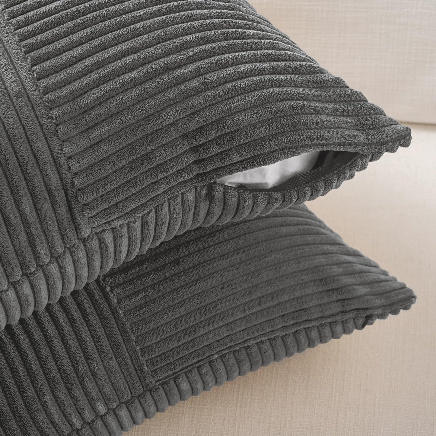 Fancy Homi 2 Packs Dark Gray Decorative Throw Pillow Covers 20x20 Inch for Living Room Couch Bed Sofa, Farmhouse Boho Home Decor, Soft Corss Corduroy Patchwork Accent Square Cushion Case 50x50 cm