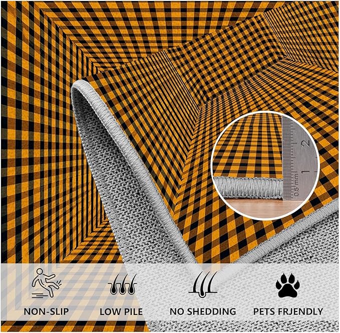 3D Rugs Optical Illusion - Plaid Rug 5x8, Geometric Stripes Soft Neutral Indoor Floor Mats Carpet, Non-Slip Stain Resistant Modern Orange Rug for Bedroom, Living Room Rugs