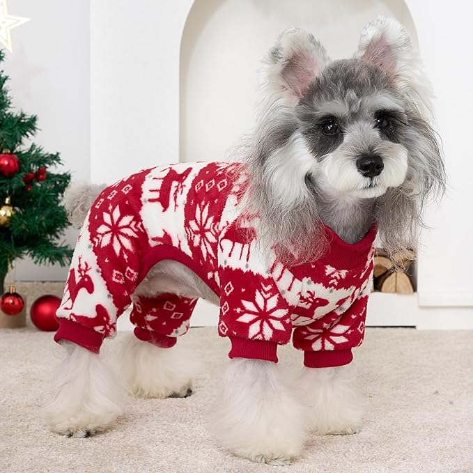 XPUDAC Christmas Dog Sweater Fleece Dog Pajamas for Small Medium Dogs Girl Boy Winter Puppy Clothes Holiday Puppy Onesie Cat Pjs Jammies, L