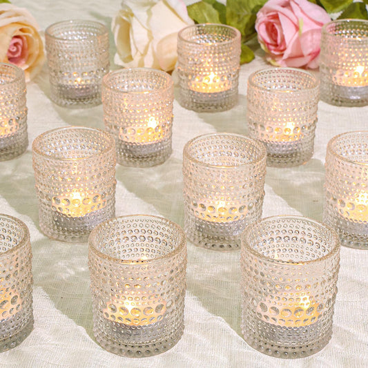 SUPMIND 24 Pcs Votive Candle Holders, Glass Holders Bulk for Table Centerpiece, Tea Lights Candle Holders for Wedding Shower, Party and Home Decor Clear