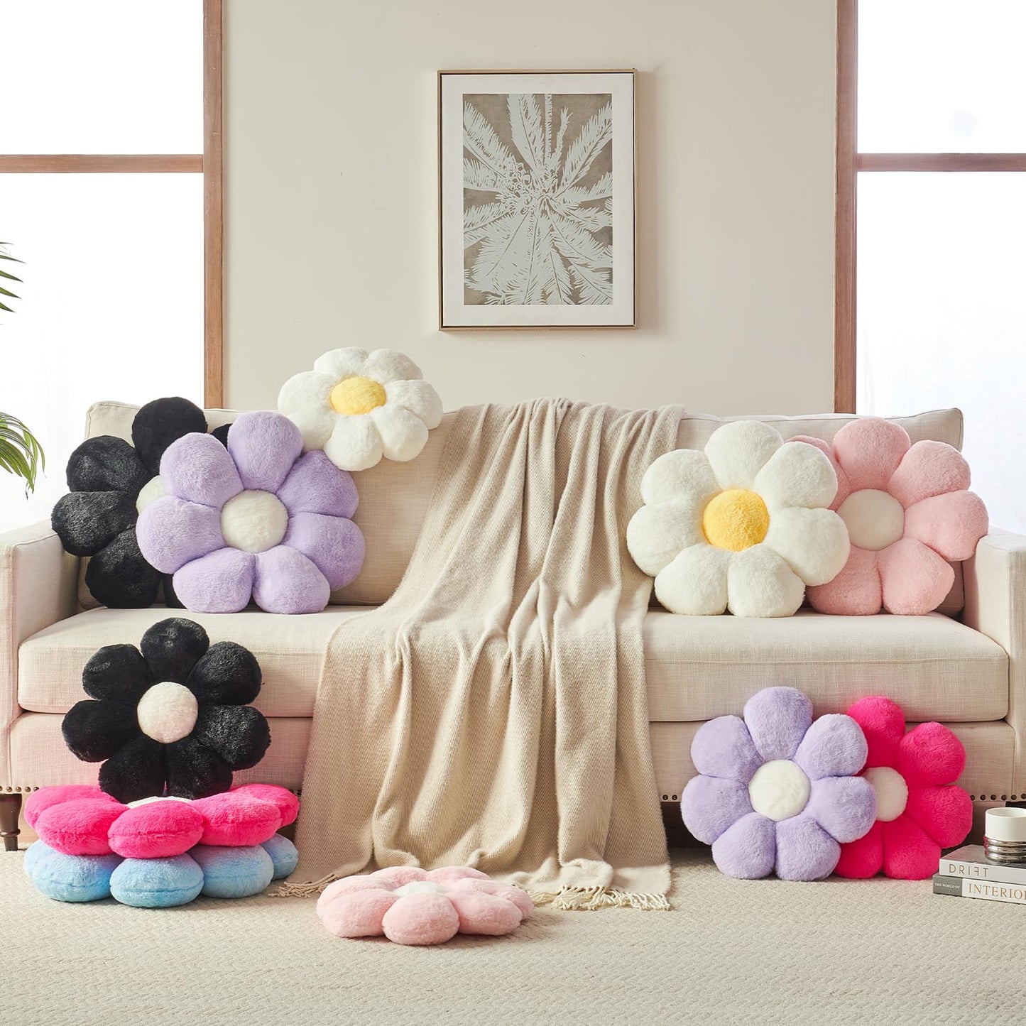 Xuyier Flower Pillow, Decorative Throw Pillow, 14.9“ Cute Daisy Pillow, Aesthetic Fun Decor Pillows for Bed, Flower Shaped Accent Cozy Pillow for Couch
