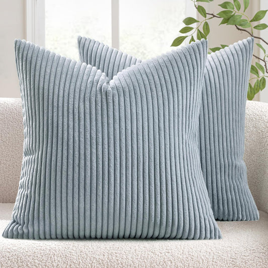 MIULEE Decorative Corduroy Pillow Covers Soft Solid Pack of 2 Cushion Cases Boho Square Throw Pillow Covers Dusty Blue Coastal Pillowcases for Couch Chair Sofa Bed Living Room Home Decor 18 x 18 Inch