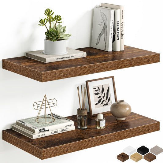 Floating Shelves for Wall, 24 Inch Floating Shelves Set of 2, Wall Mounted Rustic Wood Shelf for Bathroom, Living Room, Bedroom and Kitchen, Hanging Shelf for Storage, Books, Home Decor, Brown