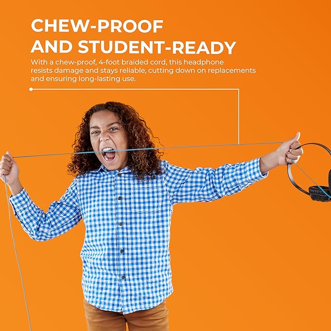 Gumdrop DropTech B1 Over-Ear Headphones for Kids w/Boom Mic, 3.5 mm Chew Proof Cord for K-12, Students & Classroom (New DropTech Headset (Black) 10 Bulk Pack)