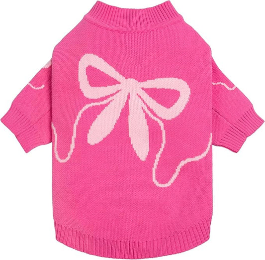 Fitwarm Bowknot Valentines Dog Sweater, Thermal Dog Winter Clothes for Small Dogs Girl, Charming Dog Valentines Outfit, Doggy Pullover Jumper, Holiday Pet Apparel, Pink, XL