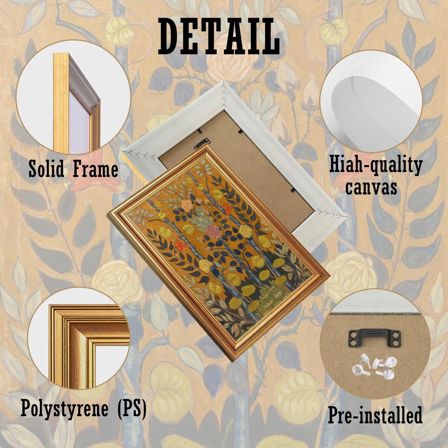 EJPFOGV Art Nouveau Botanical Framed Wall Art on Orange Background 16x24 in