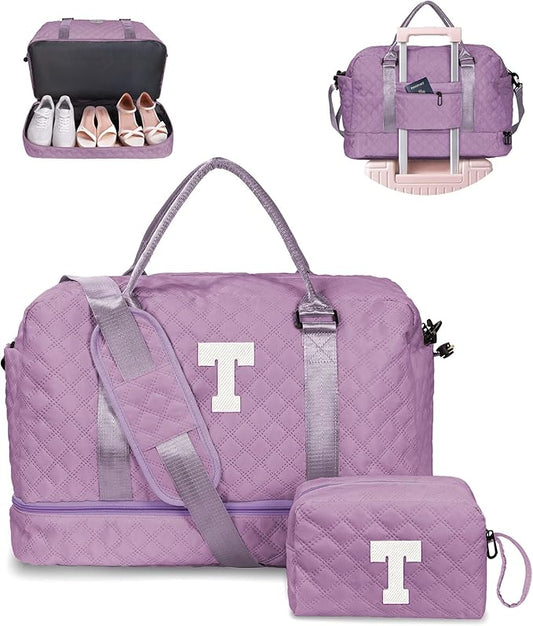 Vogewood Women's Gifts - Personalized Duffle Bag with Shoe Compartment, Weekender & Overnight Bag for Tween Travel, Graduate Gift