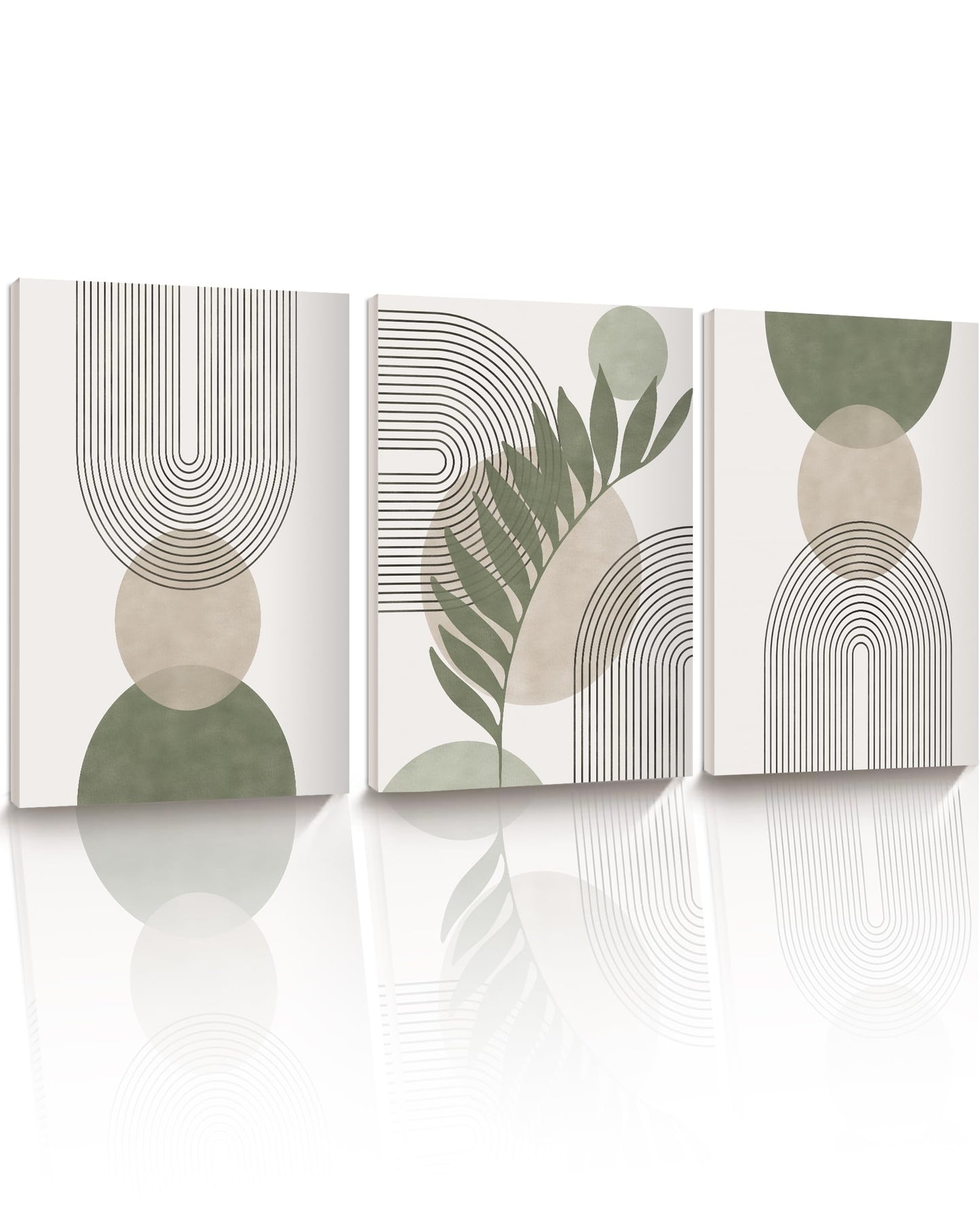 HesenDot 30x40CM Sage Green Boho Wall Art,Framed Canvas Bathroom Wall Art Pictures, Mid-Century Modern Wood Framed Abstract Prints for Bedroom,Minimalist Office Wall Decor 3Pack
