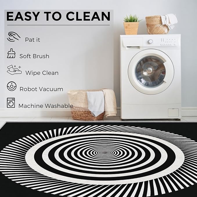 Black and White Circle Rugs for Entryway, 2x3 ft, Abstract Op Art Area Rugs for Bedroom Kitchen Entrance, Soft Non Slip Washable Modern Geometric Indoor Door Mat Home Decorations Dt-Ghf-31