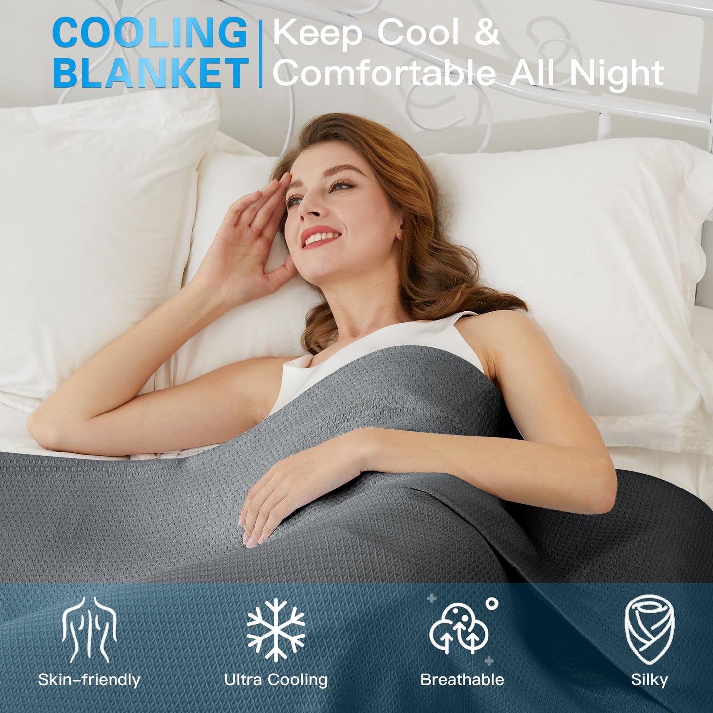 AmyHomie Cooling Blanket, 100% Rayon Derived from Bamboo, Cool Summer Blanket for Hot Sleepers, Soft Comfy Lightweight Blankets for All Seasons(Dark Gray, 79×91in)