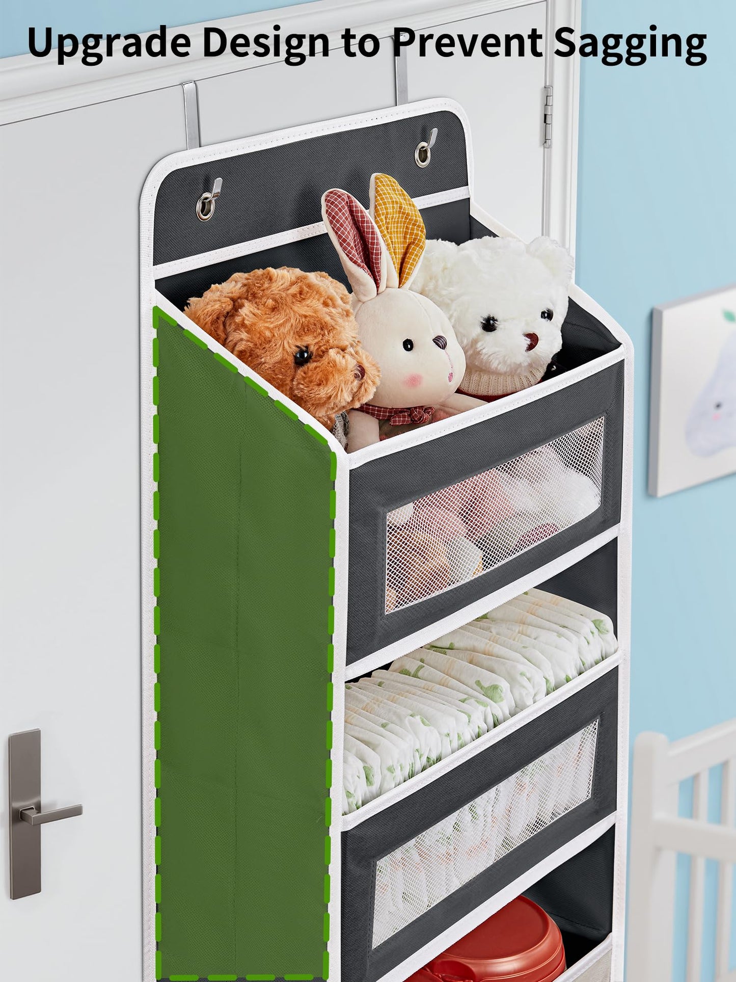 JARLINK 2 Pack Over the Door Organizer Storage, 5 Shelf Hanging Door Organizer with 5 Large Capacity Pockets, Anti Tilt 44 lb Load Behind Door Storage for Bedroom, Bathroom, Pantry, Nursery, (Black)