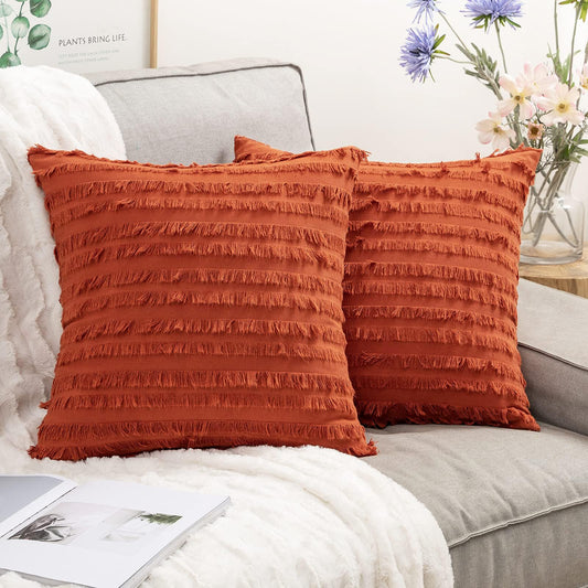 MIULEE Set of 2 Mustard Yellow Throw Pillow Covers Decorative Boho Spring Linen Striped Jacquard Pattern Cushion Covers for Spring Sofa Couch Living Room Bedroom 20x20 Inch