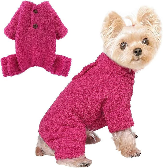 Dog Sweaters for Small Dogs Winter Dog Pajamas Sized Dogs Boy Girl Fleece Pet Clothes Puppy Outfit 4 Legs Jumpsuits for Chihuahua Yorkie Cat Apparel (Rose, XX-Small)