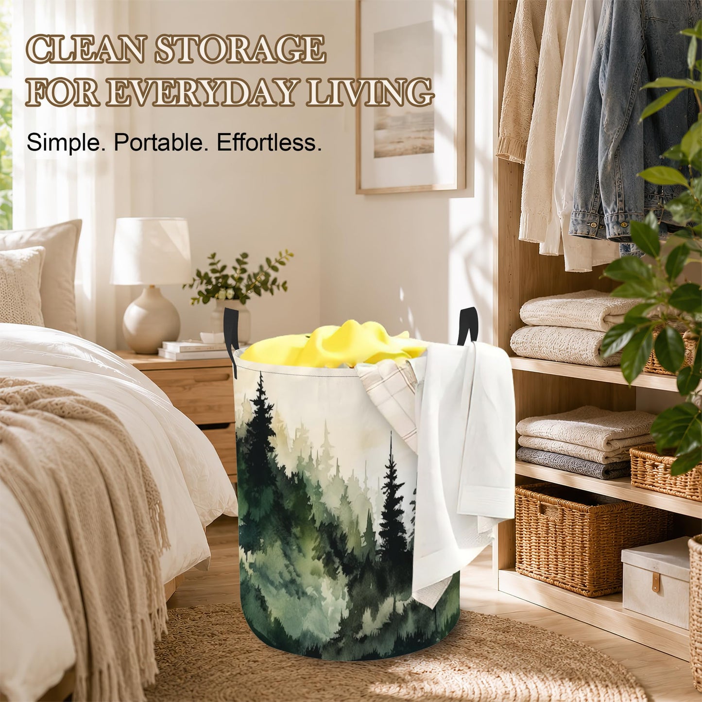 Misty Forest Laundry Basket Oxford Cloth Laundry Hamper With Handle Foldable Portable Clothes Storage Basket Storage Bag For Laundry Room/Bathroom/Bedroom/Dormitory 20.8"x16"