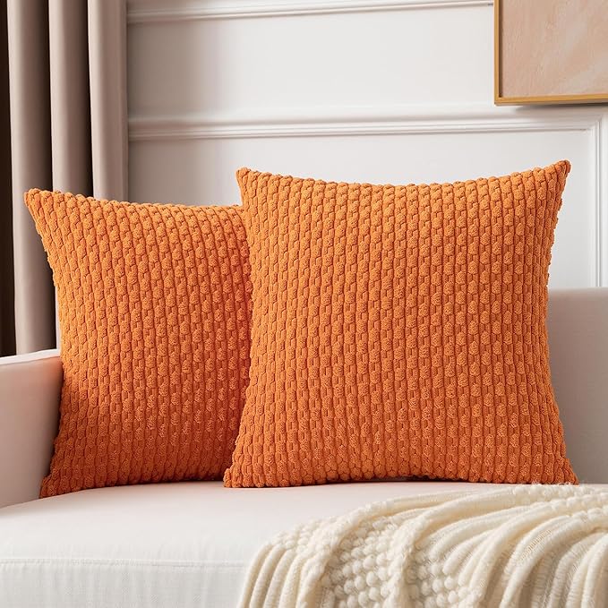 Kevin Textile Fall 2 Packs 26x26 Pillow Covers Euro Pillow Covers with Stripe Pattern Big Throw Pillow Covers for Couch Bedroom Orange 66x66 cm