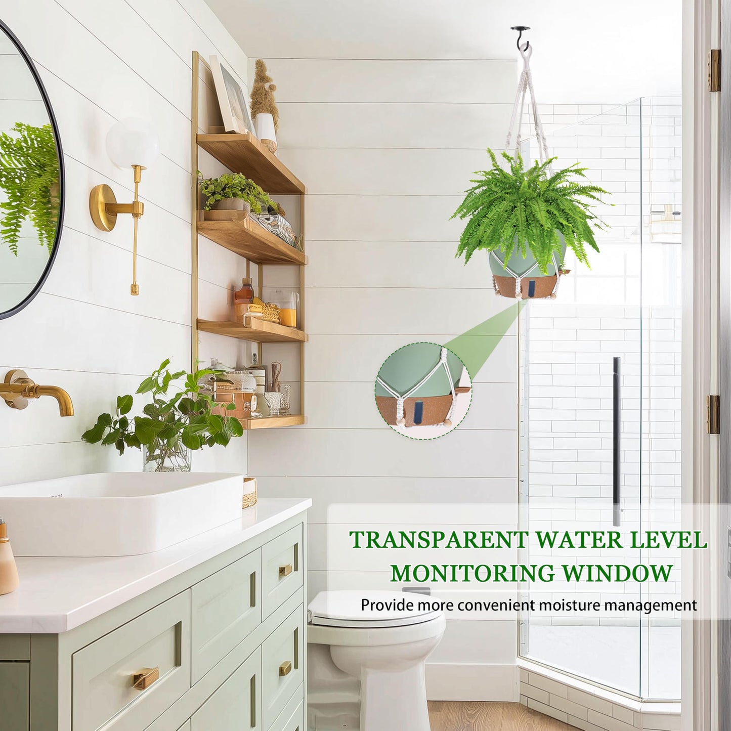 Fielda 10 Inch Hanging Planters for Indoor Plants, 2 Pack Self Watering Hanging Baskets Flower Pots with Drainage Hole, Visual Reservoir & 2 Kinds of Plant Hanger for Home Decor(Green)