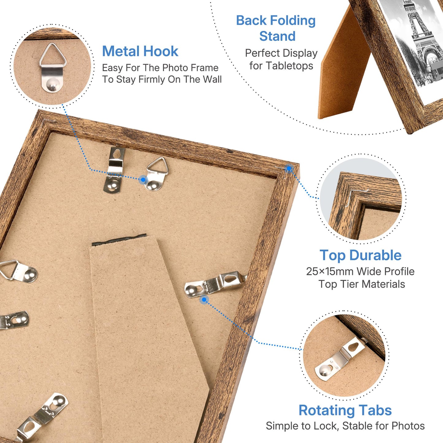 HOUSE DAY Wood 4x6 picture frame, Wooden Picture Frames 4x6 Frame with Real Glass, Rustic 4 x 6 Picture Frame for Wall or Tabletop, Display Picture 4x 6 Without Mat or 3.5x5 with Mat (5 Brown)