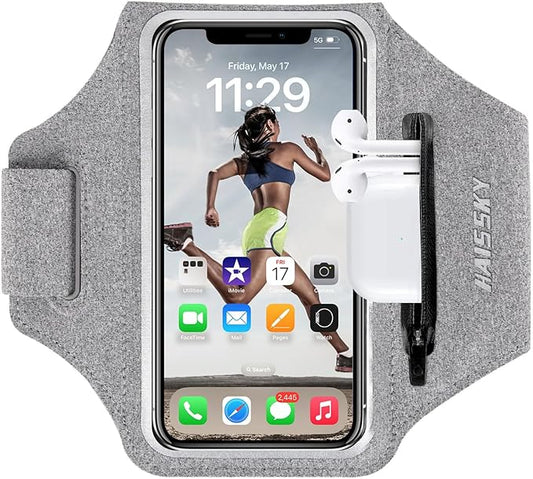 Cell Phone Running Armband with Earbuds Zipper Pocket Armband Case Running Holder for iPhone 16 Pro Max/15/14 Pro Max/13/12 /11 Pro Max/XS/XR,Galaxy S20 S10,Sweatproof Arm Band with Card/Key Bag
