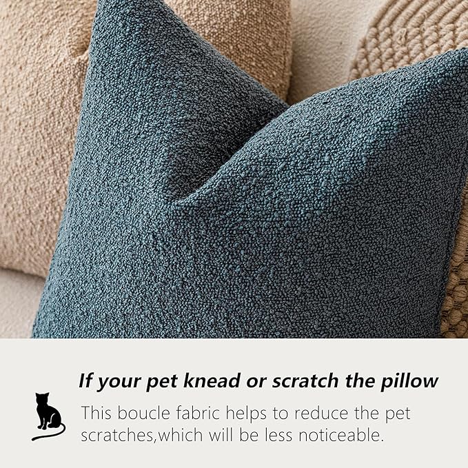 Foindtower Textured Boucle Throw Pillow Covers Accent Solid Lumbar Pillow Cases Cozy Soft Decorative Couch Cushion Case for Chair Sofa Bedroom Living Room Home Decor, 12 x 20 Inch,Blue