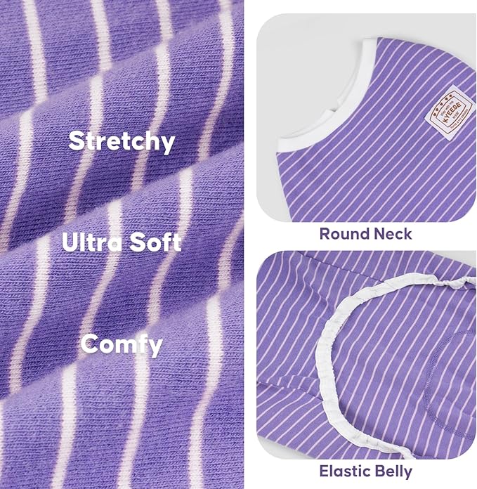 KYEESE Dog Pajamas Soft Striped Pet Jumpsuit Lightweight Doggie Jammies 4 Legs Dog Clothes Stretchable Pajamas Breathable Cozy Outfit Comfortable Onesie Sleepwear for Small Dogs,Purple Striped, Large