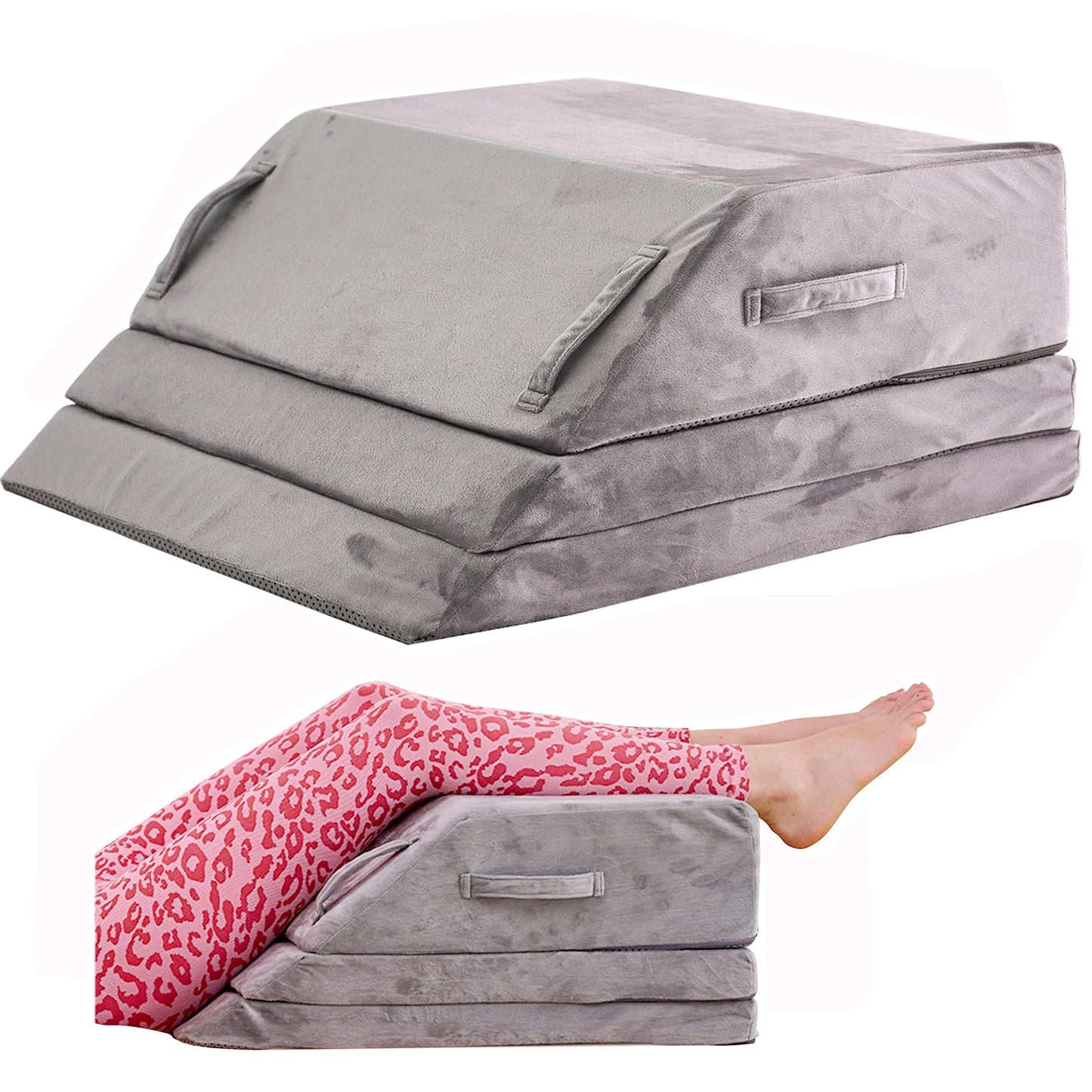 jakoola Wedge Pillow for Sleeping, Bed Wedge Pillow for After Surgery 3-Height Memory Foam Leg Elevation Pillow for Swelling Back Pain Relief Sciatica Knee Ankle Pain Bed Support Legs L 24"