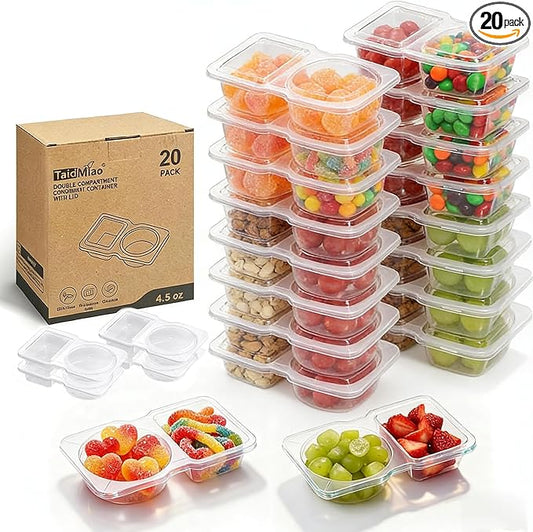 TaidMiao Reusable Snack Containers Compartment with Lids - 20 Sets Snack Containers, Double Snackle Box Compartment Condiment Containers, Snack Box for Sauce and Snacks