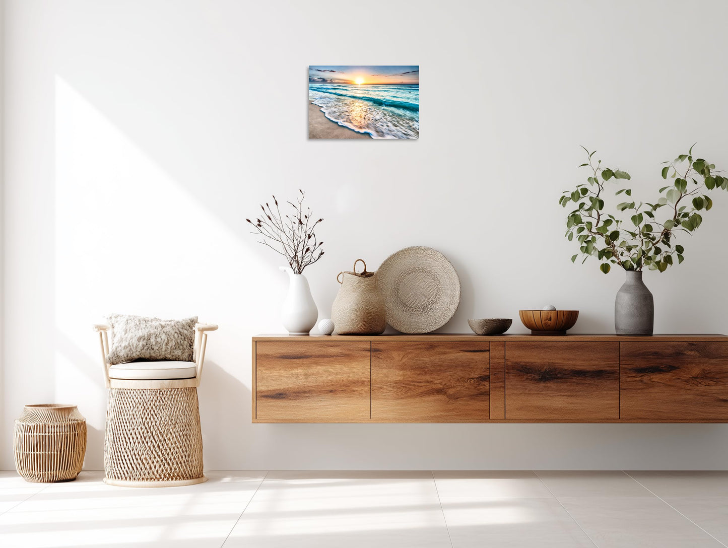 TutuBeer 1 Pcs Beach Wall Art Beach Pictures Ocean Pictures Wall Decor Blue Sea Sunset White Ocean Print on Canvas Seascape Canvas Art for Bedroom Home Decor Ready to Hang 12x18 inch