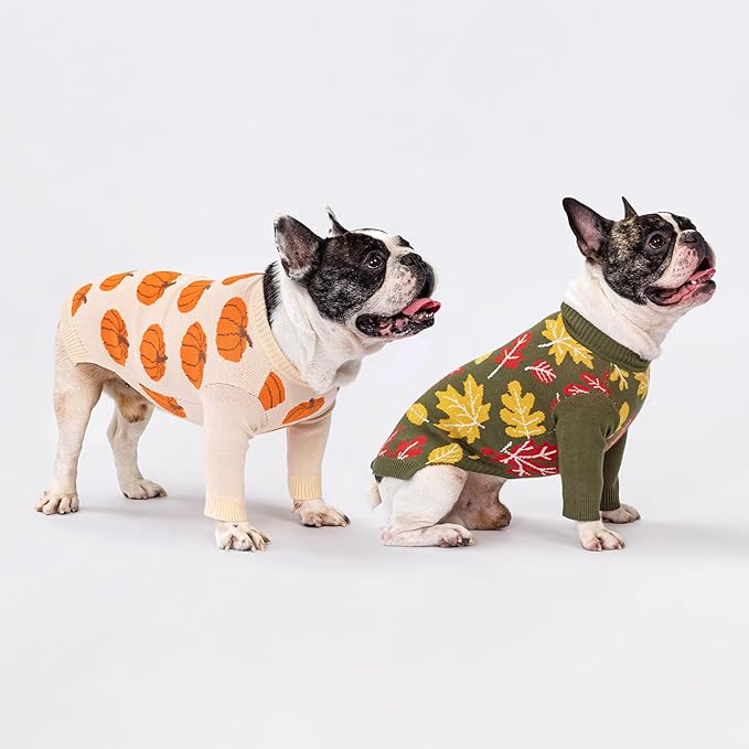 Fitwarm Pumpkin Dog Sweater, Thanksgiving Outfit for Small Dogs Boy Girl, Pet Outfit, Orange, Beige, Large