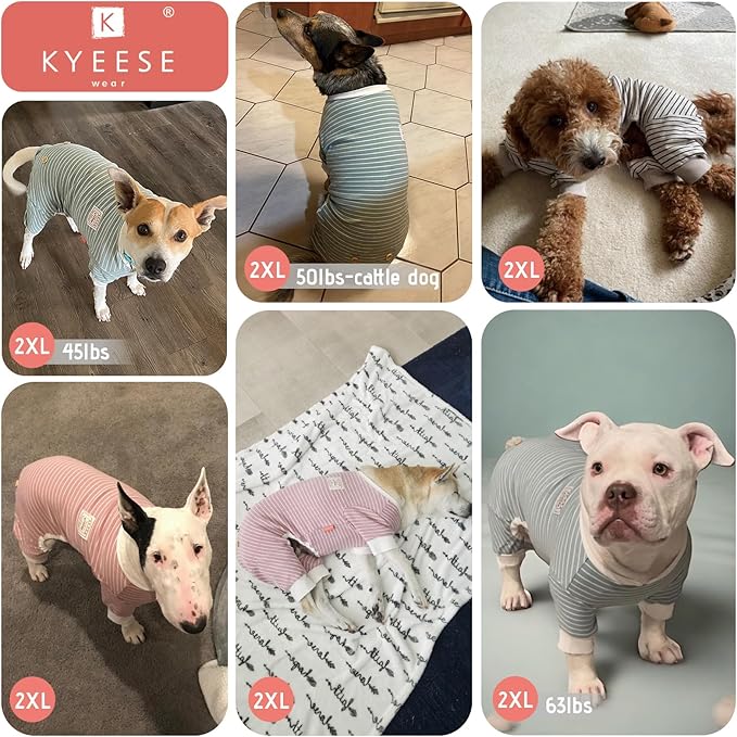 KYEESE Dog Pajamas Striped Clothes Pet PJS Lightweight Doggie Jammies 4 Legs Outfit Soft Dog Pajamas Cozy Pet Clothes Onesie Comfortable PJS for Medium Dogs Doggie Onesie,Green Striped, XX-Large