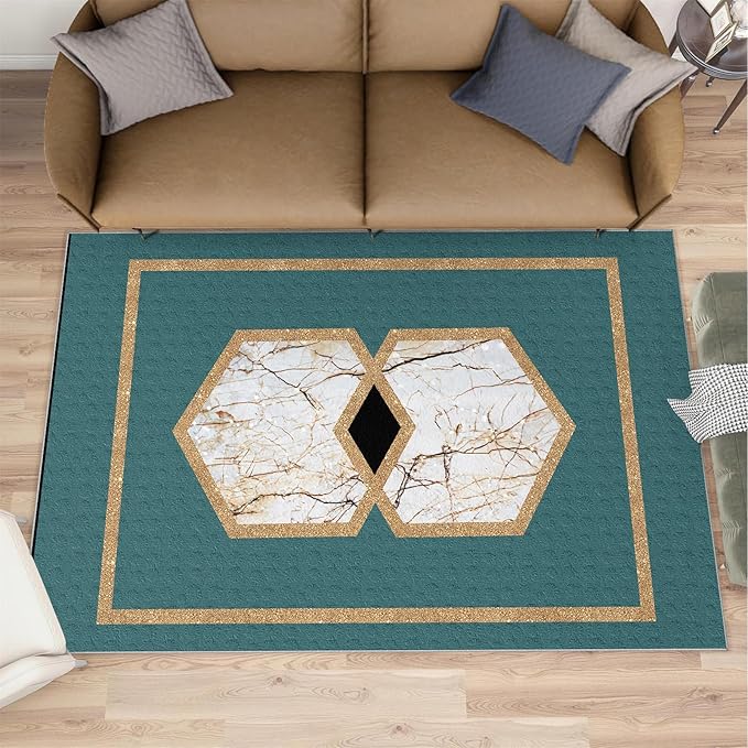 Jadeite Marble Area Rug Abstract Marble Texture Area Rugs for Living Room Light Luxury Stone Crack Carpet Gold Geometric Stripes Outdoor Carpet for Bedroom Living Room 4x6ft