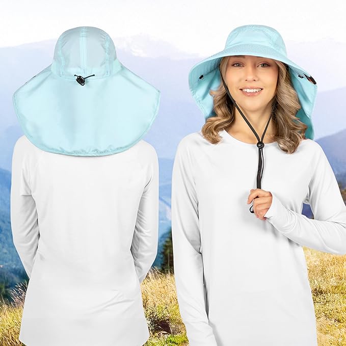 SUN CUBE Wide Brim Sun Hat with Neck Flap, UPF50+ Hiking Safari Fishing Hat for Men Women, Sun Protection Beach Hat