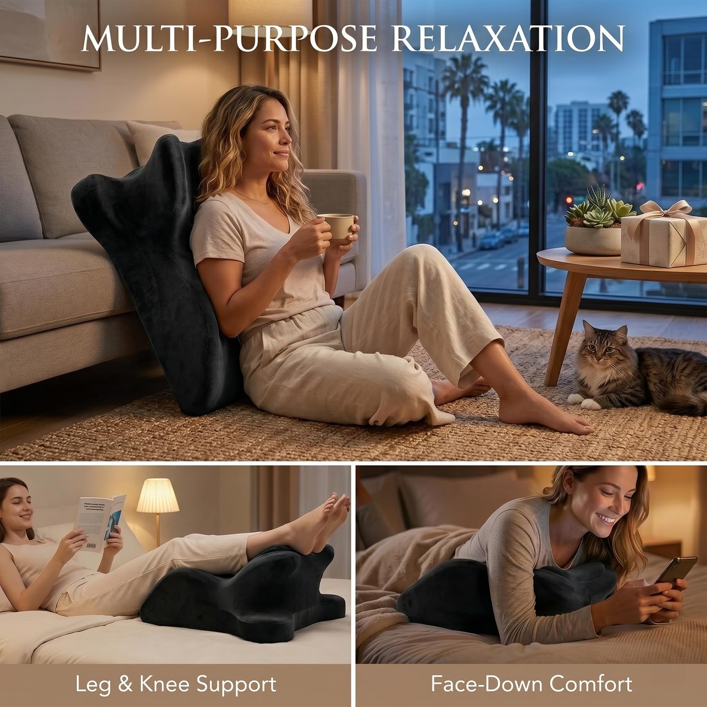 Couples Pillow, Ergonomic Memory Foam Wedge Pillow with 27° Support, Intimacy Positioning Cushion for Better Comfort & Alignment, Multi-Purpose Pillow for Reading, Lounging & Relaxing, Washable Cover