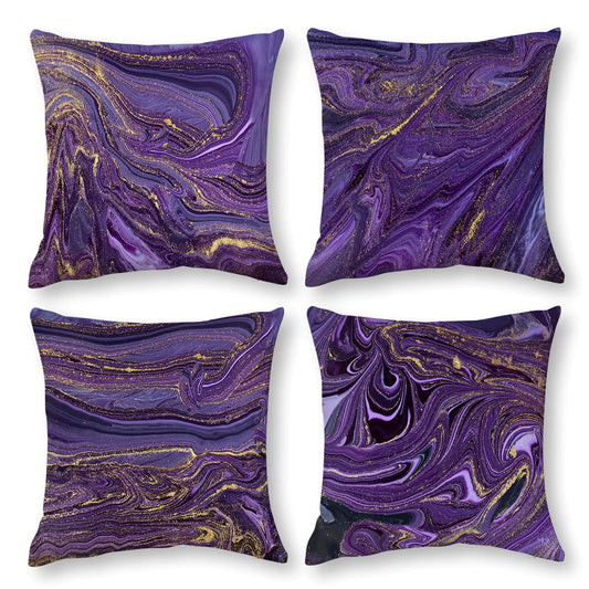 Bapcoku Purple Gold Marble Pillow Covers Set of 4 Purple Decorative Throw Pillow Cases for Sofa Couch Bed Chair Living Room Decor Abstract Cushion Covers 18"x18"