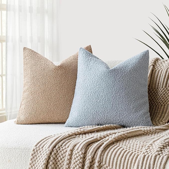Foindtower Decorative Textured Boucle Throw Pillow Covers Accent Solid Pillow Cases Neutral Soft Cozy Couch Cushion Case for Chair Sofa Bedroom Living Room Home Decor 26 x 26 Inch,Light Blue