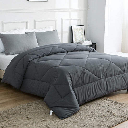 100% Cotton Filled Comforter, Premium Upgraded Cotton Bed Quilt Suitable for All Seasons, Comfortable Soft Noise-Free, Breathable and Fluffy, King, Gray | 100% Cotton, All Seasons, Breathable Fluffy