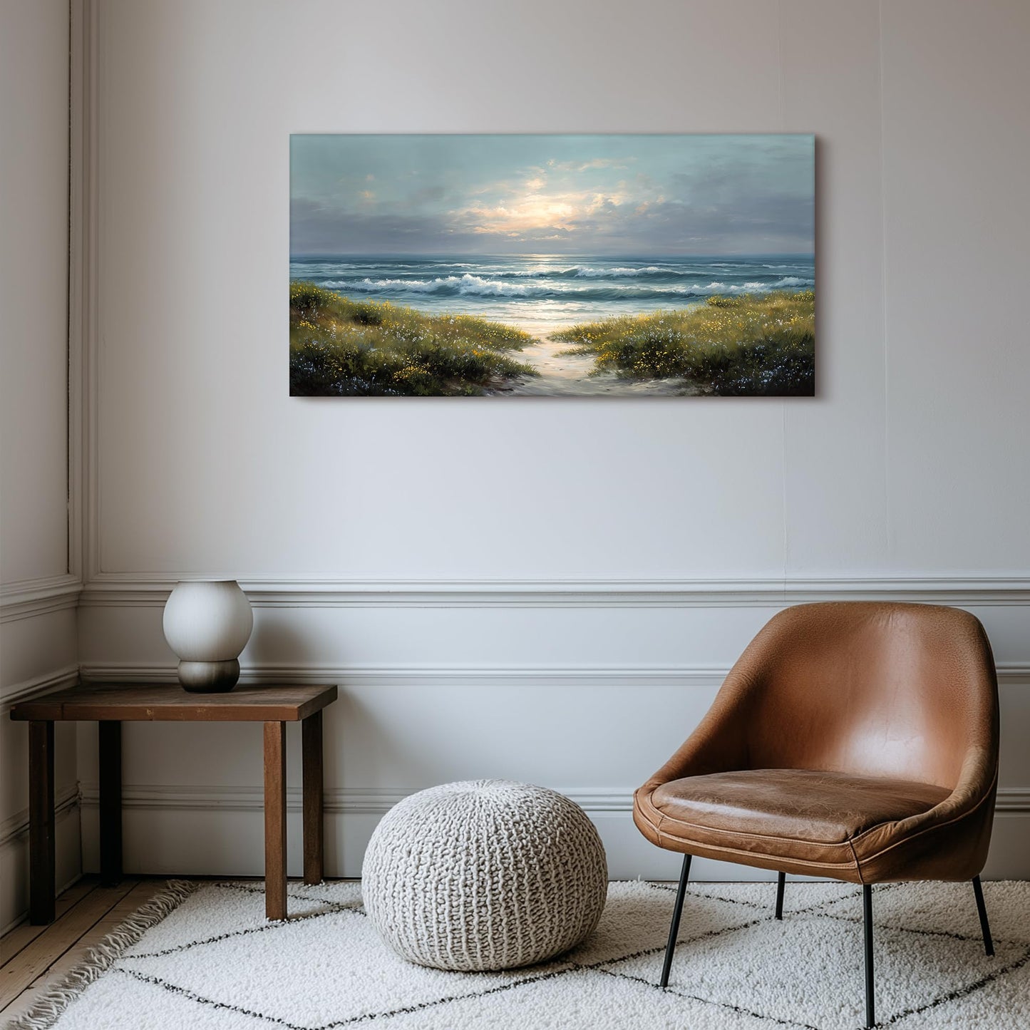 selatala Coastal Large Wall Art 20"X40", Ocean Sunset Landscape Canvas Prints Paintings, Flowers Sea Beach Neutral Wall Picture Artwork Farmhouse Decor Living Room Office Bedroom Dining Room