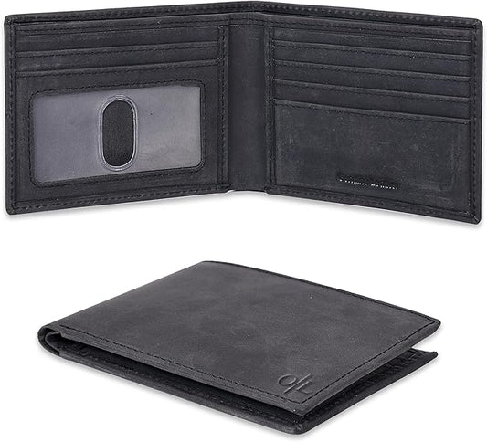 Oak Leathers Slim Leather Wallet for Men - RFID Blocking Slim Minimalist Front Pocket - Thin & Stylish with ID Window, Gift For Men (Vintage Black)
