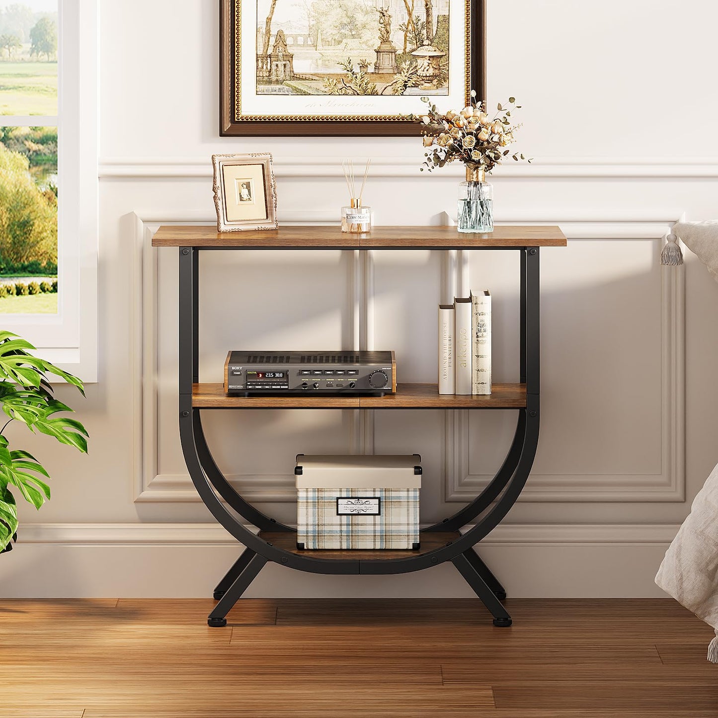 Trironsun 3 Tier Console Table with Storage 30" Height Entryway Table with Open Shelves Industrial Sofa Table Behind Couch for Living Room Hallway Entrance (Rustic Brown)
