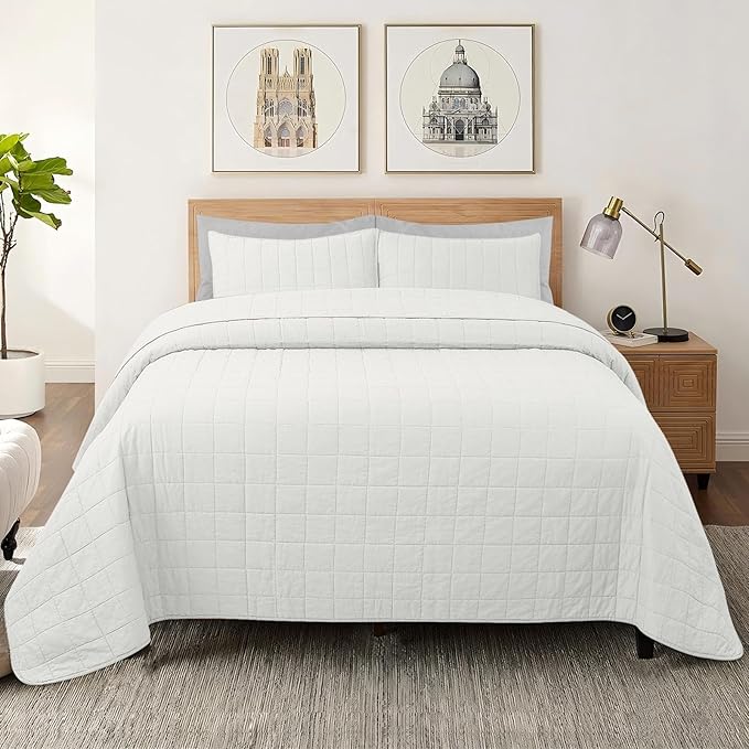 100% Cotton Quilt Sets Cal King Size - Soft Lightweight Quilt Bedding Set for Bedroom Decor-Bedspread in Geometric Pattern with 2 Pillow Shams for All Season, 110x120 inches