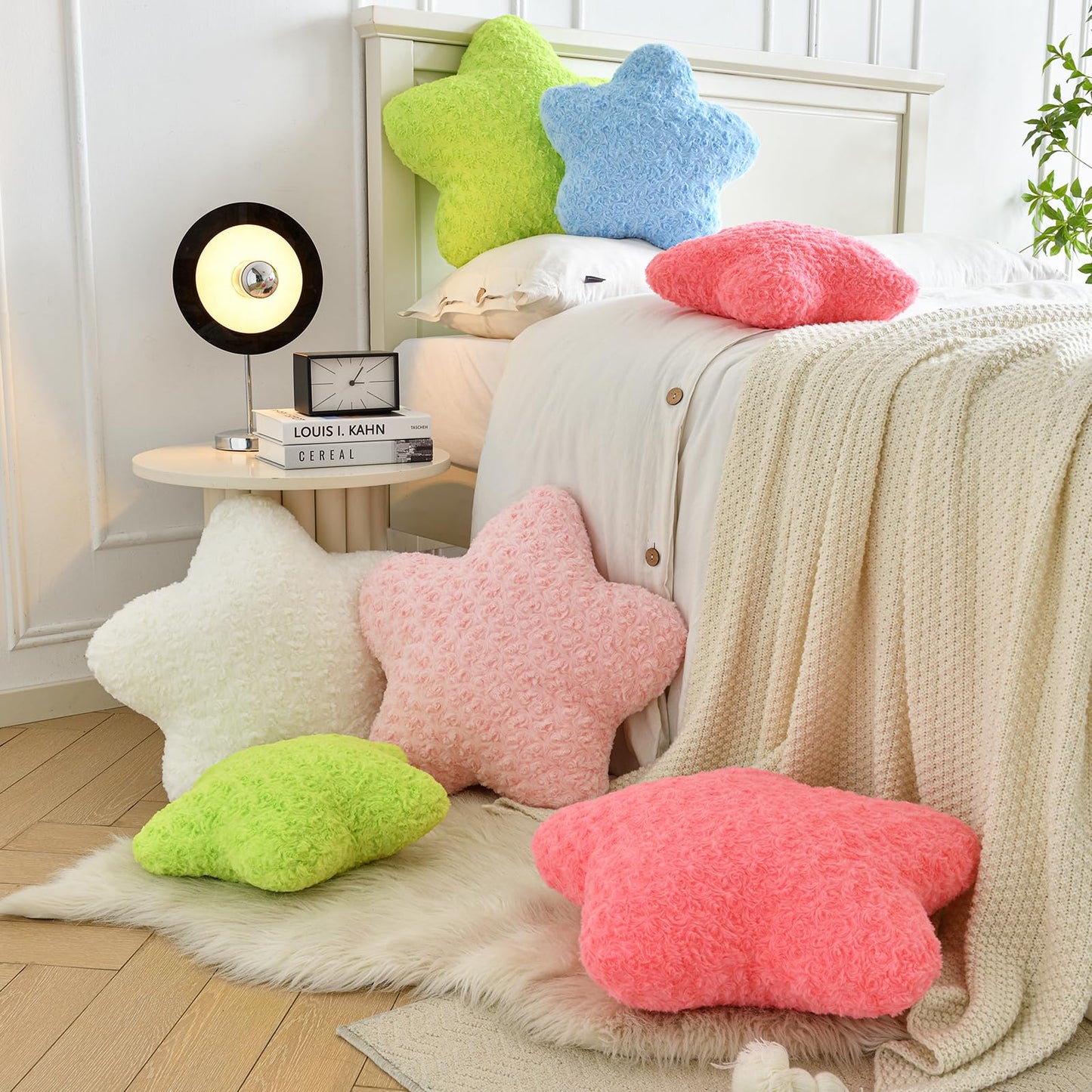 ZCNYCLAM Star Pillow, 19.7" Star Shaped Plush Pillow for Couch Bed Sofa, Cute Decorative Throw Pillows with Soft Faux Fur Room Decor for Bedroom Living Room (White)